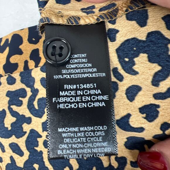 WAYF Esther Collared Blouse Cheetah Print Ruffle Size XS Fall Winter Essentials - Picture 7 of 8